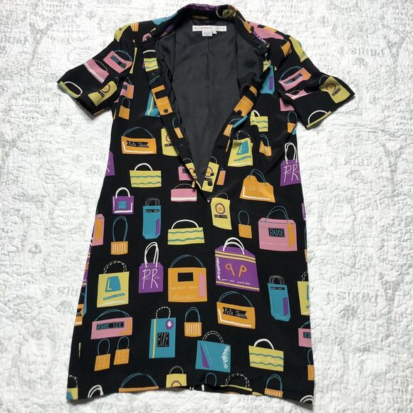 VTG Anne Crimmins for Umi Collections Silk Dress Black Pink Shoulder Pads Size 8 - Picture 3 of 12